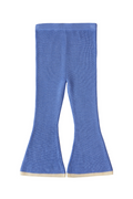 Blue bell-bottom pants on a white background