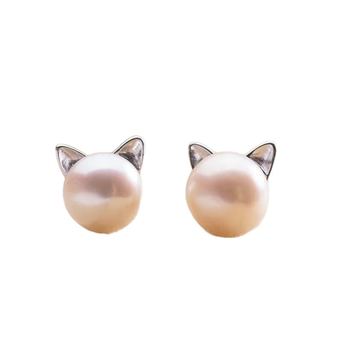 Cat-shaped Faux Pearl Stud Earrings