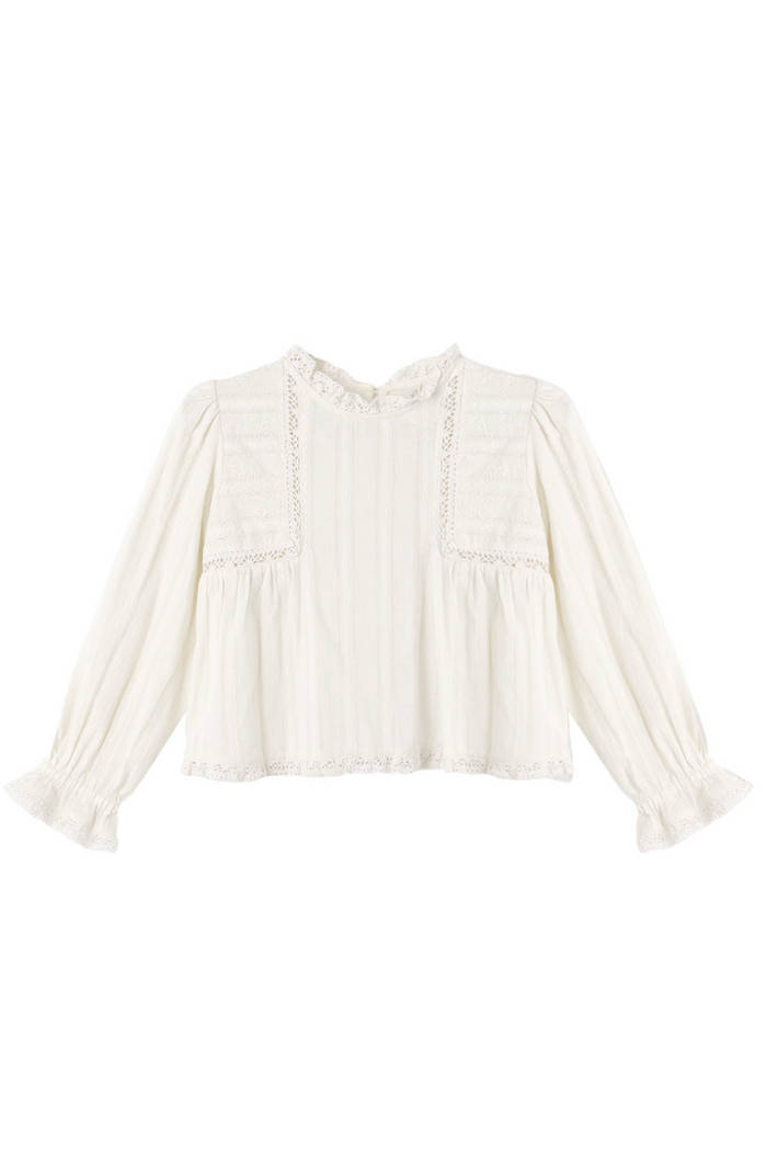 White blouse with long sleeves on a white background