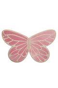 A pink butterfly-shaped patch with gold-colored outlines and vein details, shown on a plain white background.