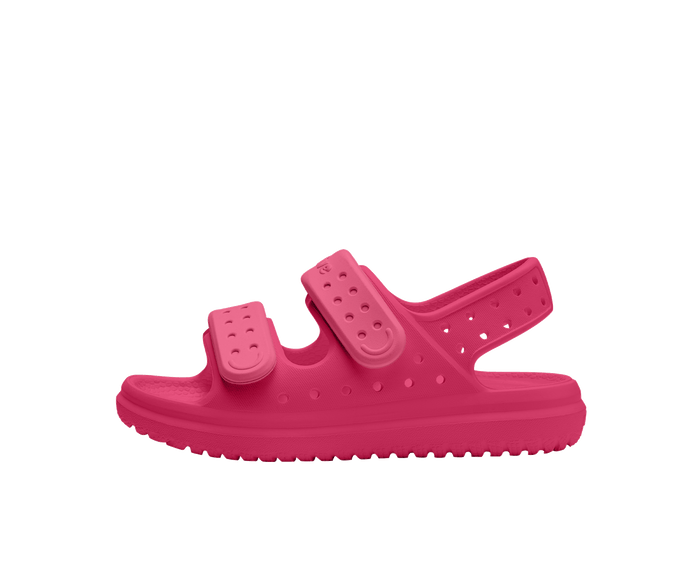 Pink sandal with double strap on a white background