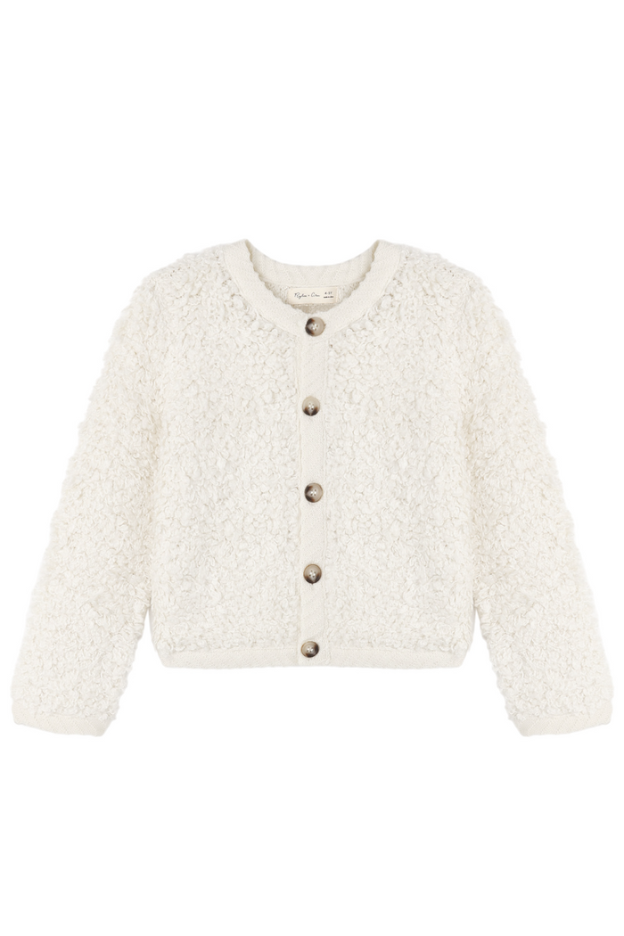 White textured cardigan on a white background