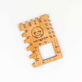 Twice Sheared Sheep wooden crochet hook gauge square with notched slots for sizes B through N/P and inch/cm ruler