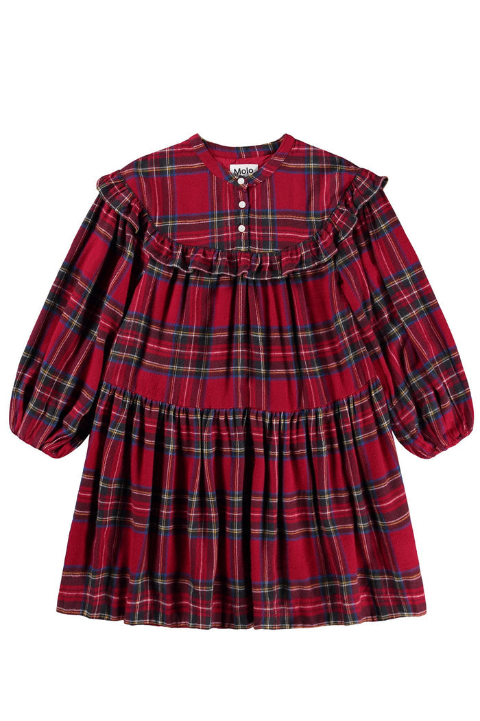 Red plaid dress with long sleeves on a white background