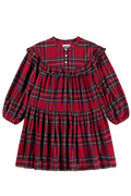 Red plaid dress with long sleeves on a white background