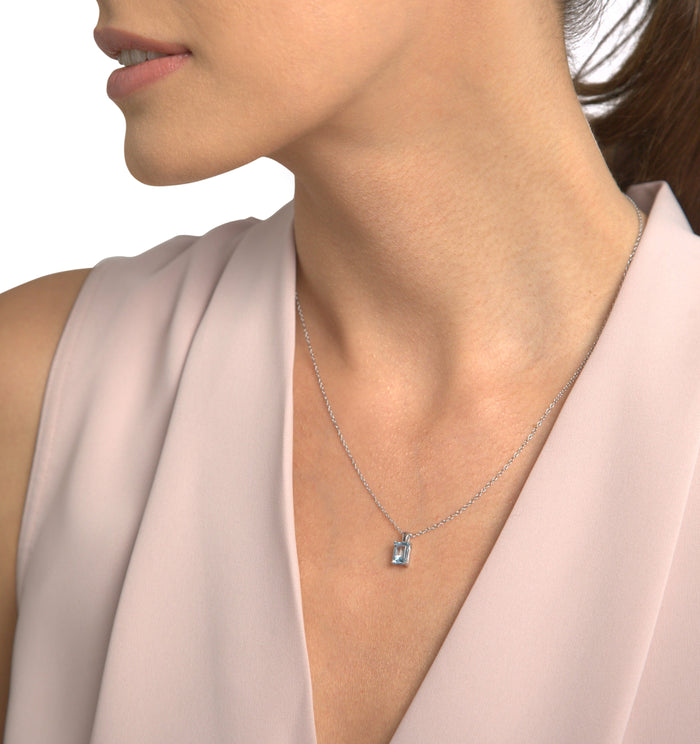 Classic Emerald-Cut Blue Gemstone Necklace