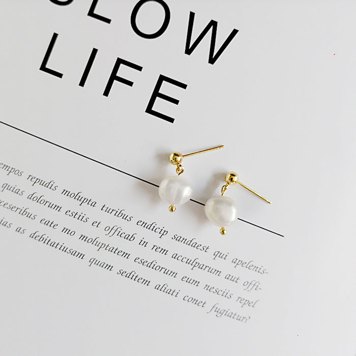 Classic Gold & Pearl Drop Earrings | Minimalist 18K Gold Plated Bridal Pearl Studs