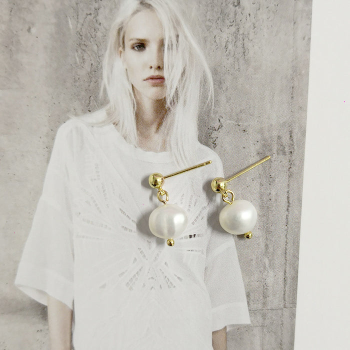 Classic Gold & Pearl Drop Earrings | Minimalist 18K Gold Plated Bridal Pearl Studs