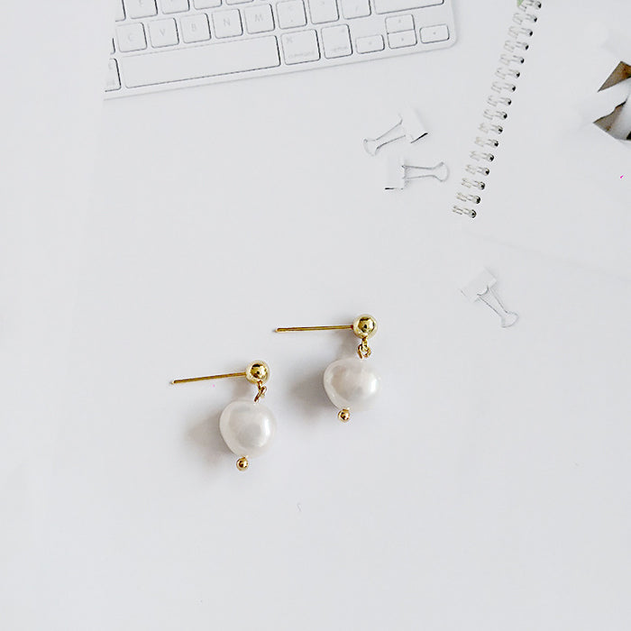 Classic Gold & Pearl Drop Earrings | Minimalist 18K Gold Plated Bridal Pearl Studs