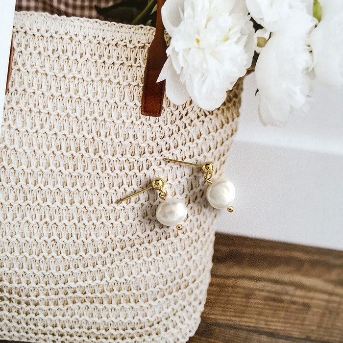 Classic Gold & Pearl Drop Earrings | Minimalist 18K Gold Plated Bridal Pearl Studs