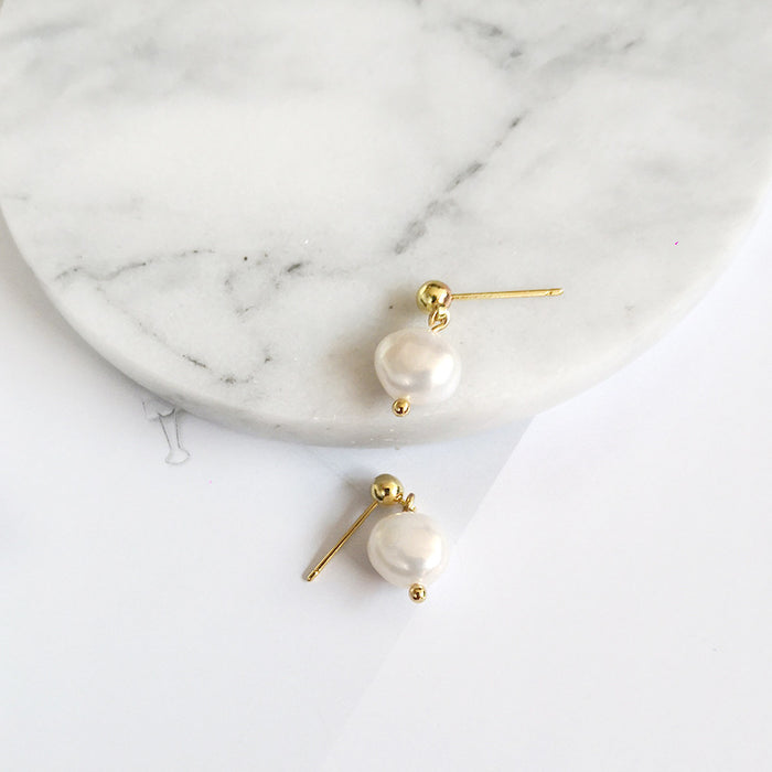 Classic Gold & Pearl Drop Earrings | Minimalist 18K Gold Plated Bridal Pearl Studs