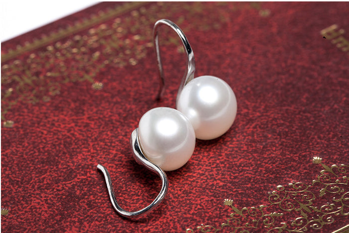 Classic Lustrous Pearl Drop Earrings | Minimalist Silver-Tone French Hook Bridal Earrings