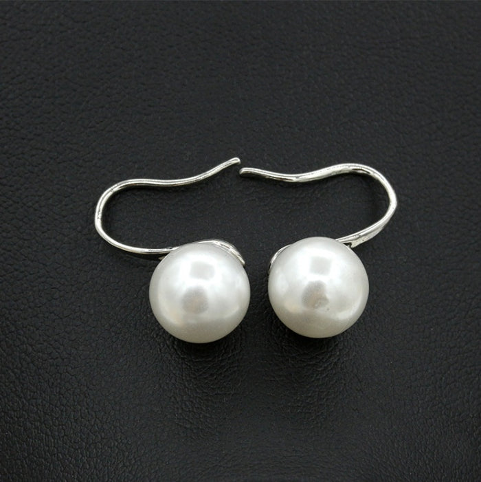 Classic Lustrous Pearl Drop Earrings | Minimalist Silver-Tone French Hook Bridal Earrings