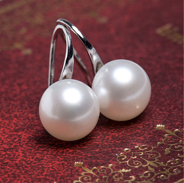 Classic Lustrous Pearl Drop Earrings | Minimalist Silver-Tone French Hook Bridal Earrings