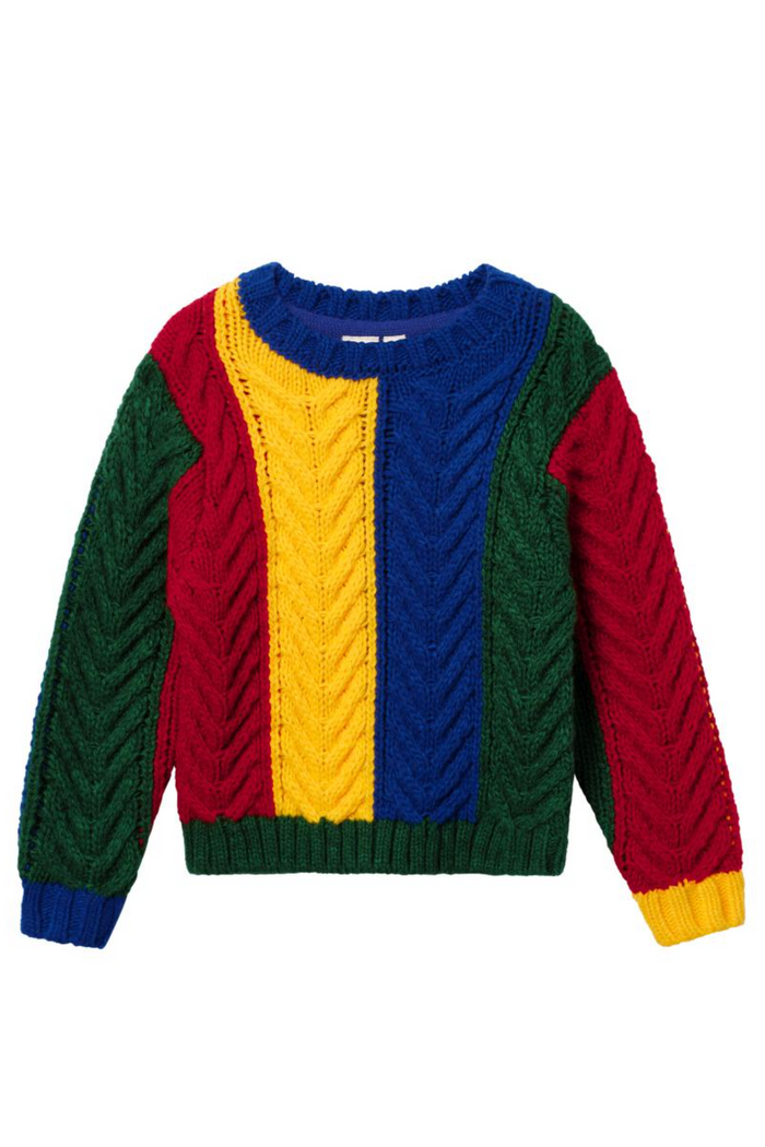 Colorful sweater with a striped pattern on a white background