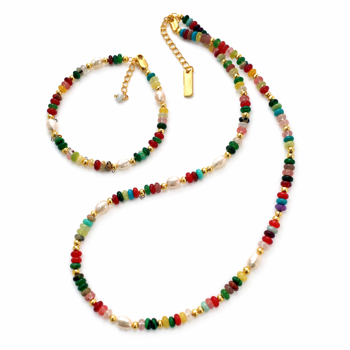 Colorful Dopamine Beaded Necklace  and Natural Stone Pearl Bracelet
