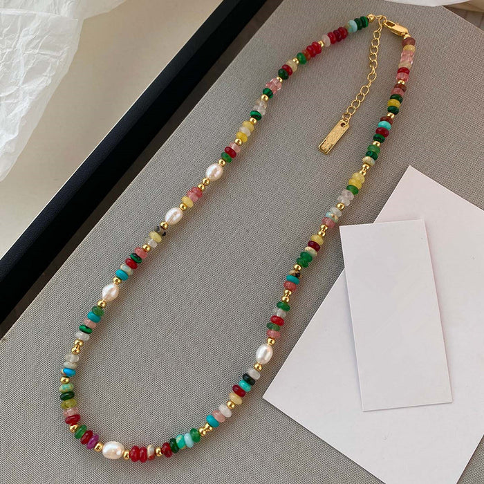 Colorful Dopamine Beaded Necklace  and Natural Stone Pearl Bracelet