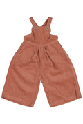 Brown corduroy overalls on a white background