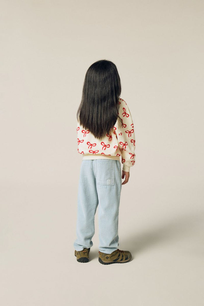 child wearing light blue corduroy pants