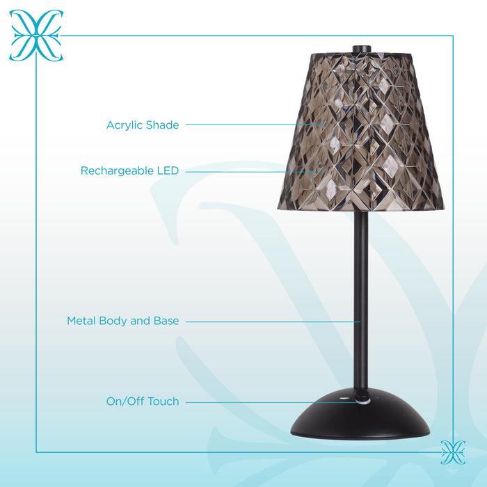 "Crystal Radiance II" Rechargeable LED Metal Accent Lamp (Set of 2) - Matte Black / Smoke