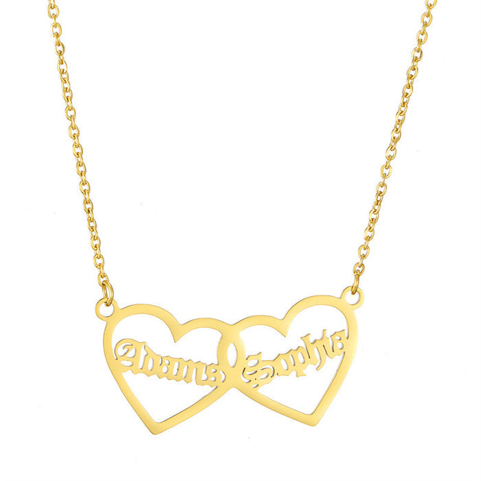 Customized Two-Name Heart Pendant Necklace | Titanium Steel