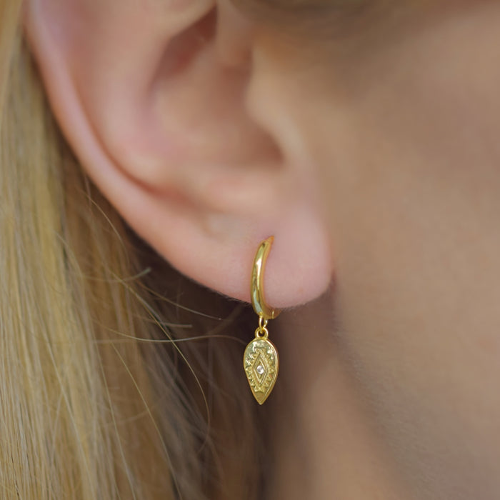 Cute Bohemian Hoop Arrow Drop Zirconia Earrings Sterling Silver 18k Gold Plated / Platinum Plated