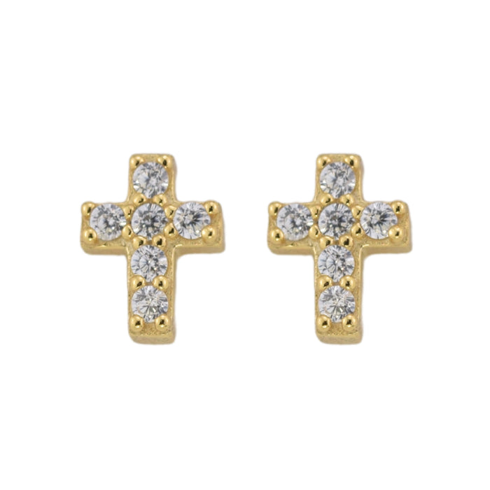 Cute Cross Zirconia Stud Earrings Sterling Silver 18k Gold Plated / Platinum Plated
