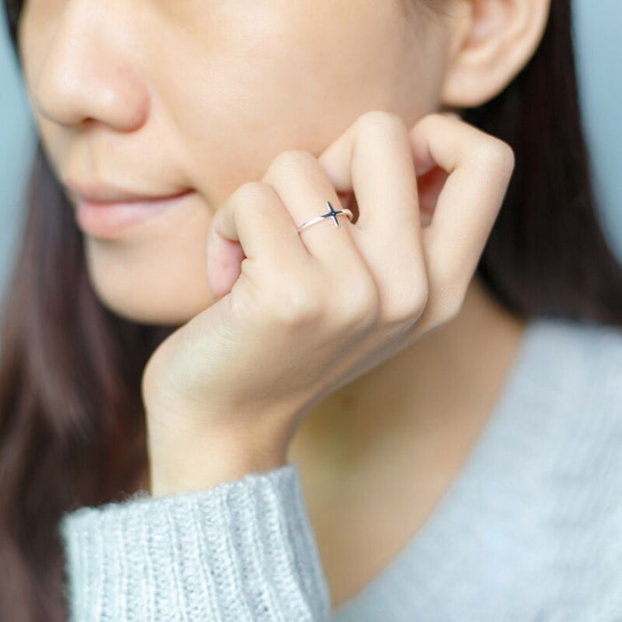 Dainty Open Cross Ring | Adjustable Silver Statement Jewelry for Her