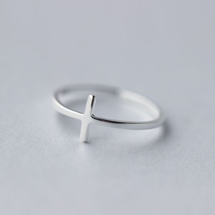 Dainty Open Cross Ring | Adjustable Silver Statement Jewelry for Her