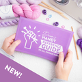Dawn's Handy Reference Guide To All Things Yarny purple spiral-bound booklet cover with decorative text and NEW banner