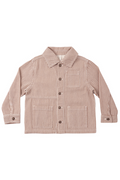 Striped denim jacket with collar on a white background