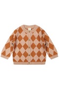 Children's cardigan with diamond pattern on a white background