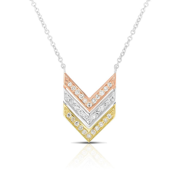 photo of V pendant, .15twt round diamonds set in sterling silver with yellow and rose gold overlay with cable chain
