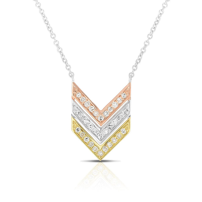 photo of V pendant, .15twt round diamonds set in sterling silver with yellow and rose gold overlay with cable chain