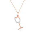 photo of diamond wine glass pendant, 10k rose gold with .05twt round diamonds and an 18" light rope chain