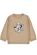 Beige sweater with dog illustrations on a white background