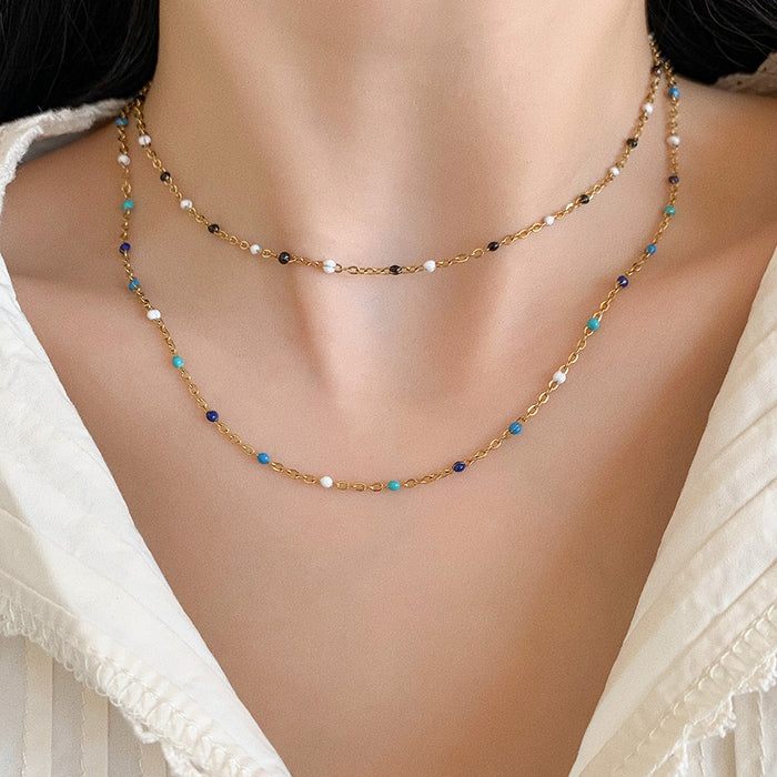 Dopamine-drip Glaze Colorful Bead Titanium Steel Necklace