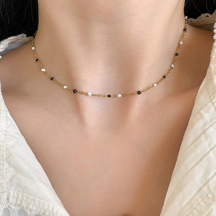 Dopamine-drip Glaze Colorful Bead Titanium Steel Necklace
