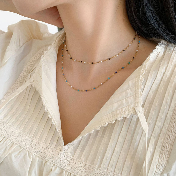 Dopamine-drip Glaze Colorful Bead Titanium Steel Necklace