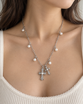 Double Cross Pearl Drop Necklace