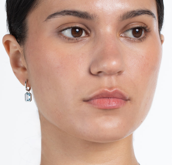 Emerald Cut Blue Topaz Earrings