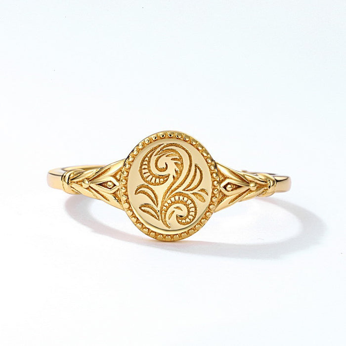 Ethereal Floral Engraved Signet Ring in Gold