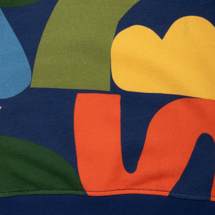 Abstract design with colorful shapes on a dark blue background