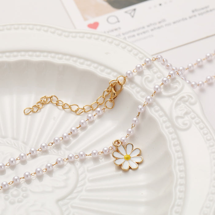 Floral Pendant Pearl Necklace For Women