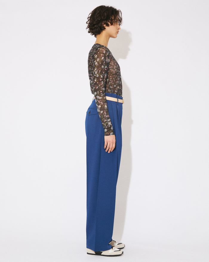flower sheer jersey tight-fit crew neck top