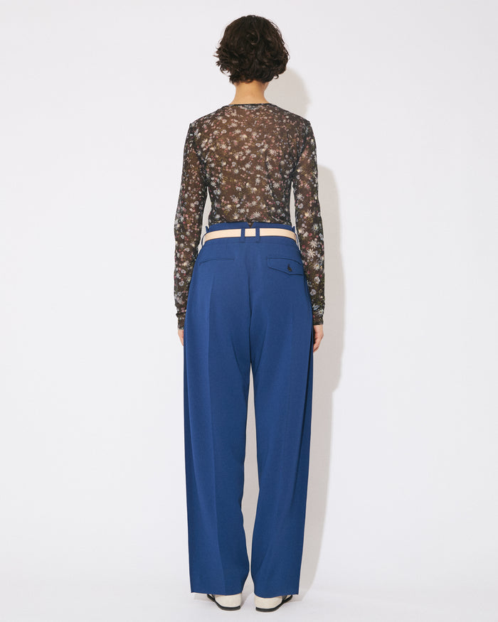 flower sheer jersey tight-fit crew neck top