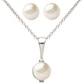 photo of 7mm white freshwater button pearl earring and necklace set, set in sterling silver with an 18" cable chain