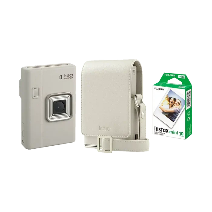 Fujifilm Instax Mini LiPlay+ Hybrid Instant Camera Combo with 1 Film and Case (Sand Beige)