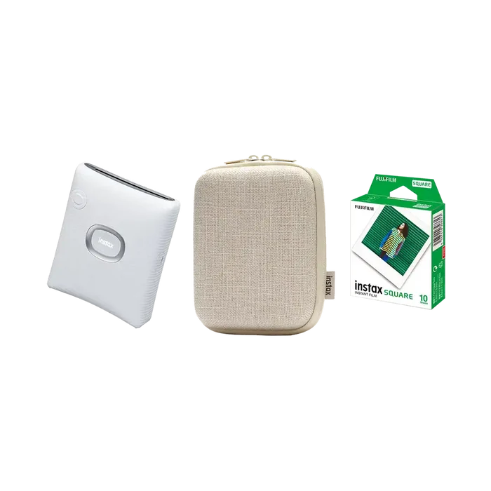 Fujifilm Instax Square Link Smartphone Printer with 1 Film and Case (Ash White)