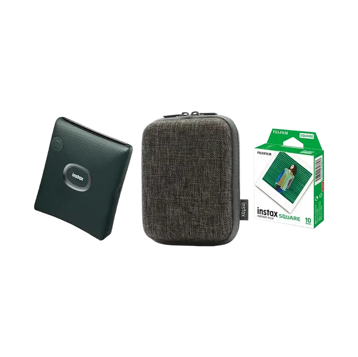 Fujifilm Instax Square Link Smartphone Printer with 1 Film and Case (Midnight Green)